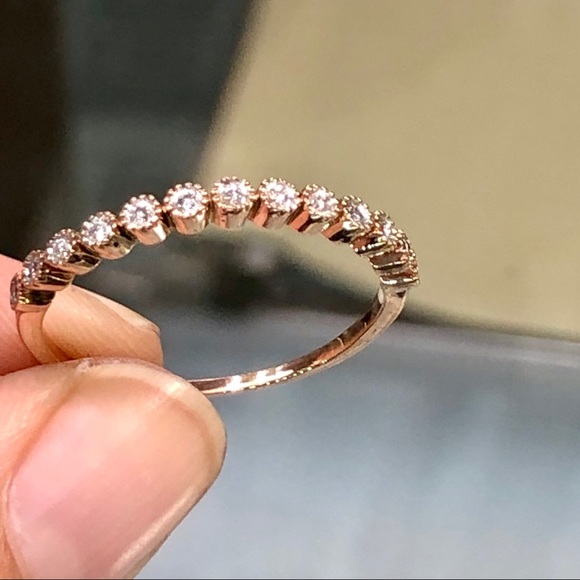 14k Rose Gold Diamond Wedding Stacking Band Ring - Picture 3 of 7